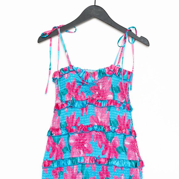 Show Me Your Mumu Stella Smocked Dress Garden Party Blue - Size S - Picture 4 of 16